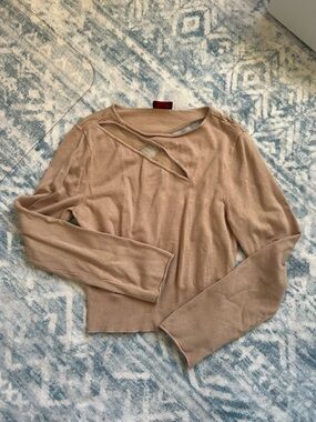 Louis Feraud Taupe Long-Sleeve Cutout Knit Top ✨BRAND NEW✨